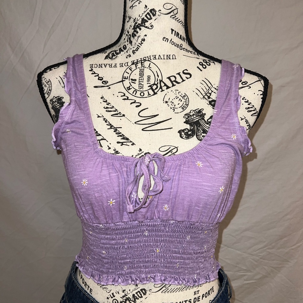 Me to We Purple Flower Cropped Tank Top